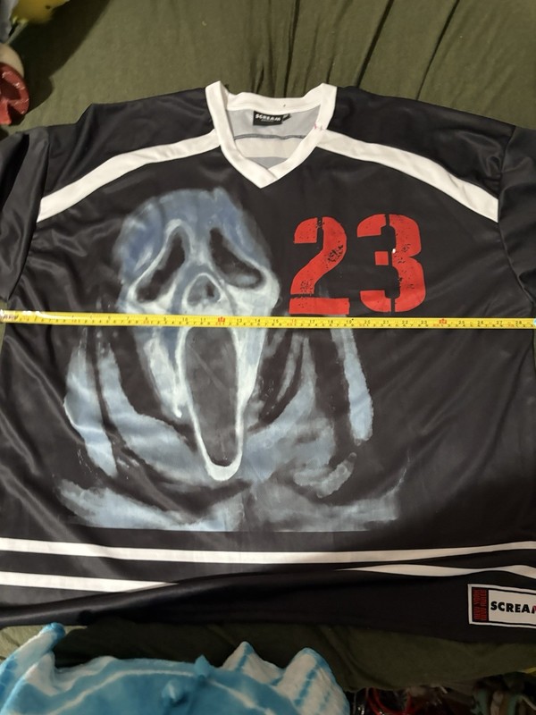 Scream Ghostface Men’s Hockey Jersey 2XL Black Long Sleeve V-Neck Graphic gallery