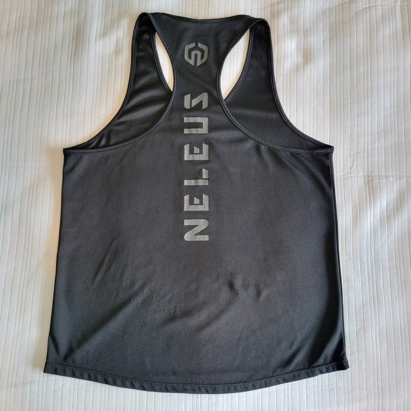 Neleus Men's Dri-Fit Black Mesh Y-Back Muscle Tank-Top Size Large gallery