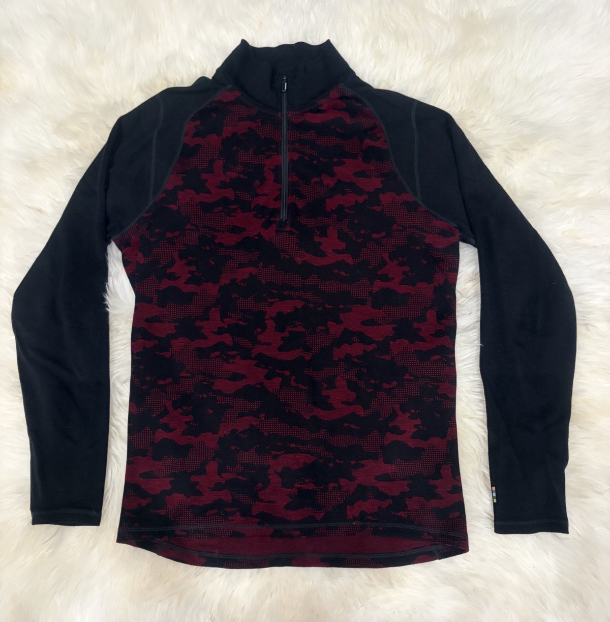 Smartwool 250 Merino Wool 1/4 Zip Base Layer Mens Size Medium Red Black Camo gallery