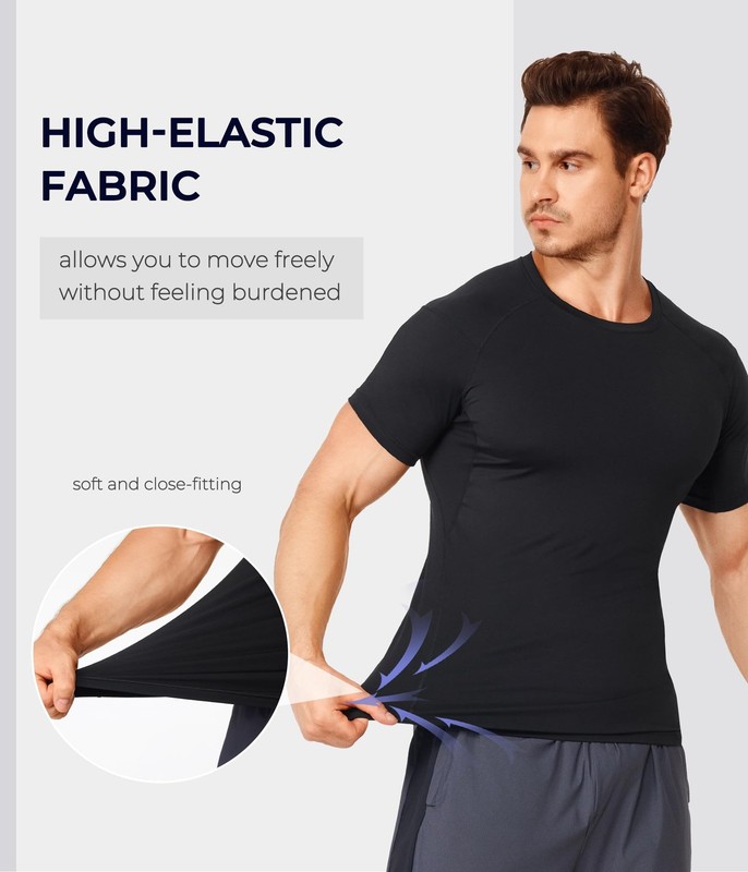 Men's Slimming Compression T-Shirt - Short Sleeve Gym Workout Running Base Layer gallery