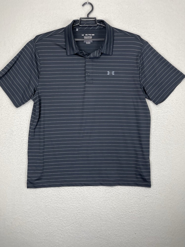 Under Armour UA The Playoff Polo Shirt Gray Striped Mens XXL HeatGear Loose