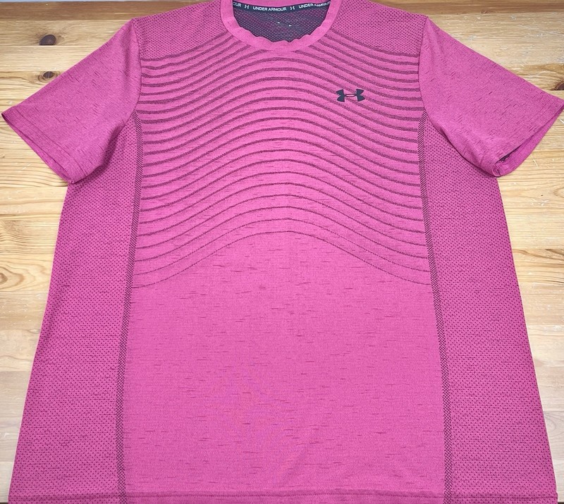 UNDER ARMOUR Seamless Wave Athletic Shirt Mens XL Pink HeatGear Running Training gallery