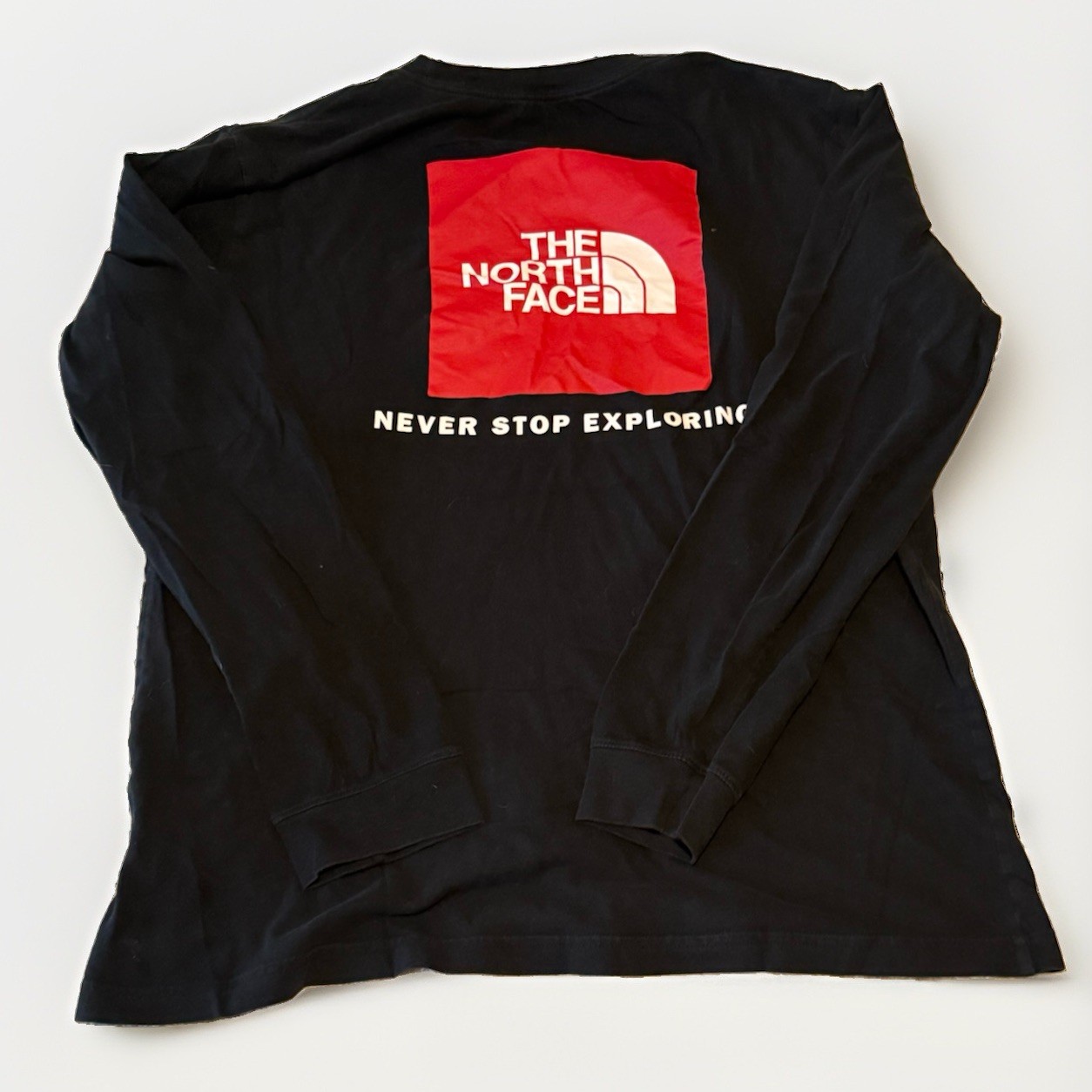 The North Face Mens Long Sleeve Tee Black Graphic Medium Logo Hiking Gorpcore gallery