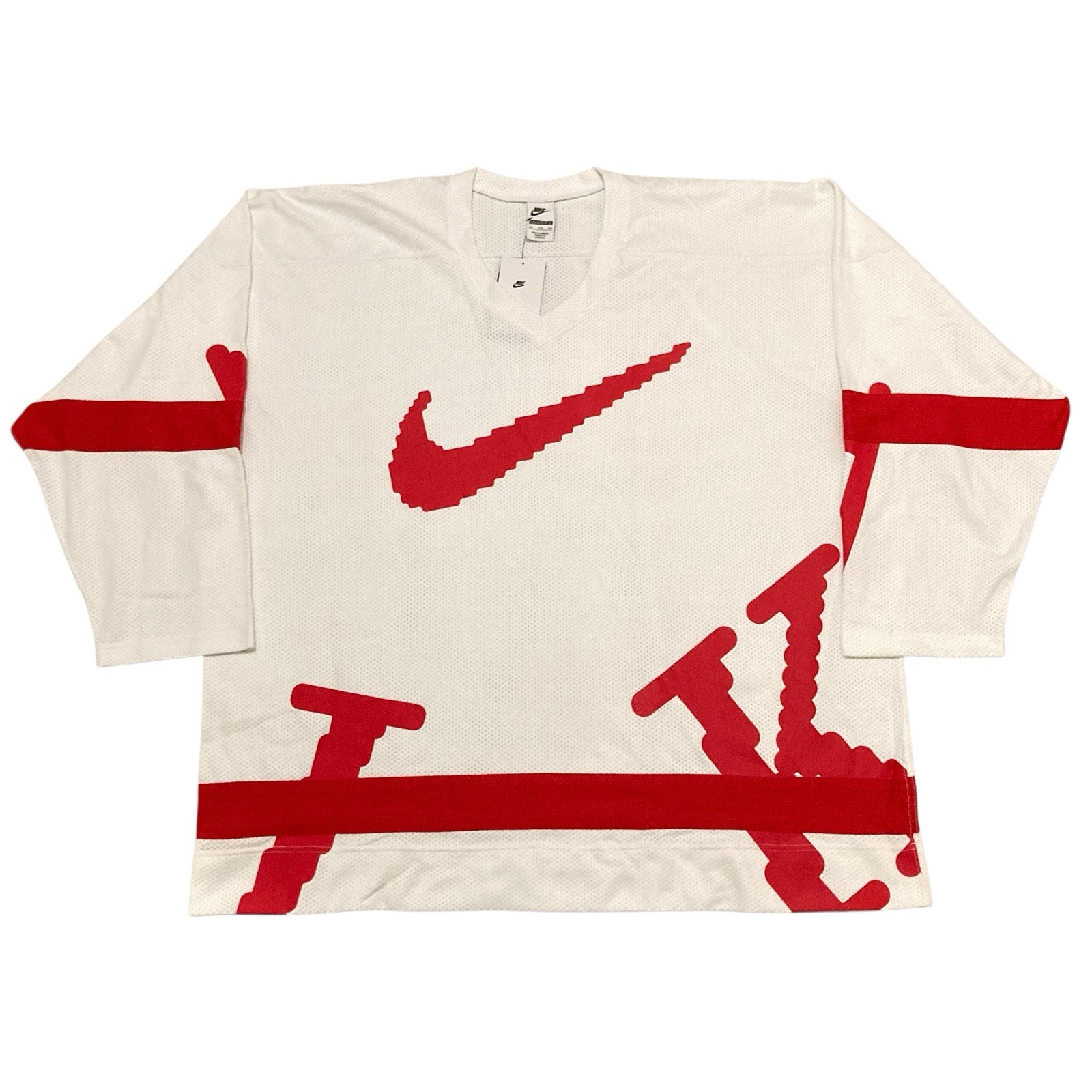 Nike Sportswear Club Swoosh Hockey Jersey XXL Oversized Fit White Red HV1137-100 gallery