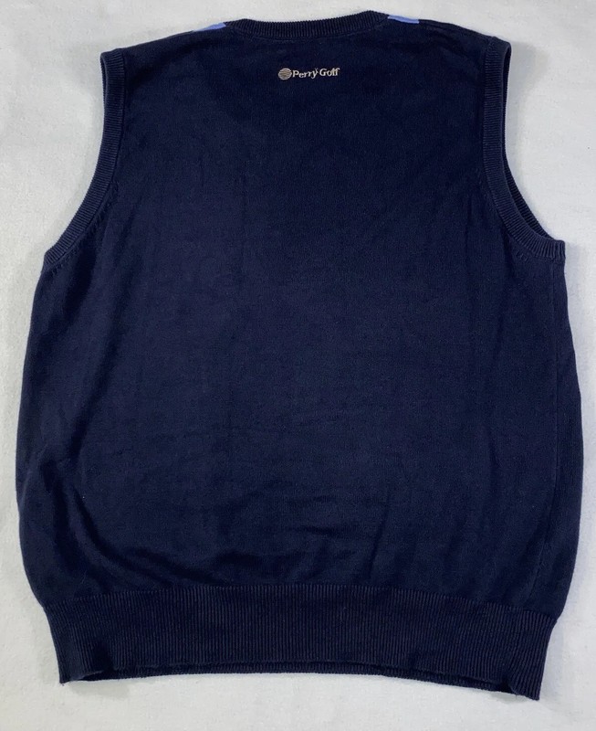 PERRY GOLF BY GLEN MUIR ARGYLE SWEATER VEST SIZE LARGE BLUE AND BEIGE gallery