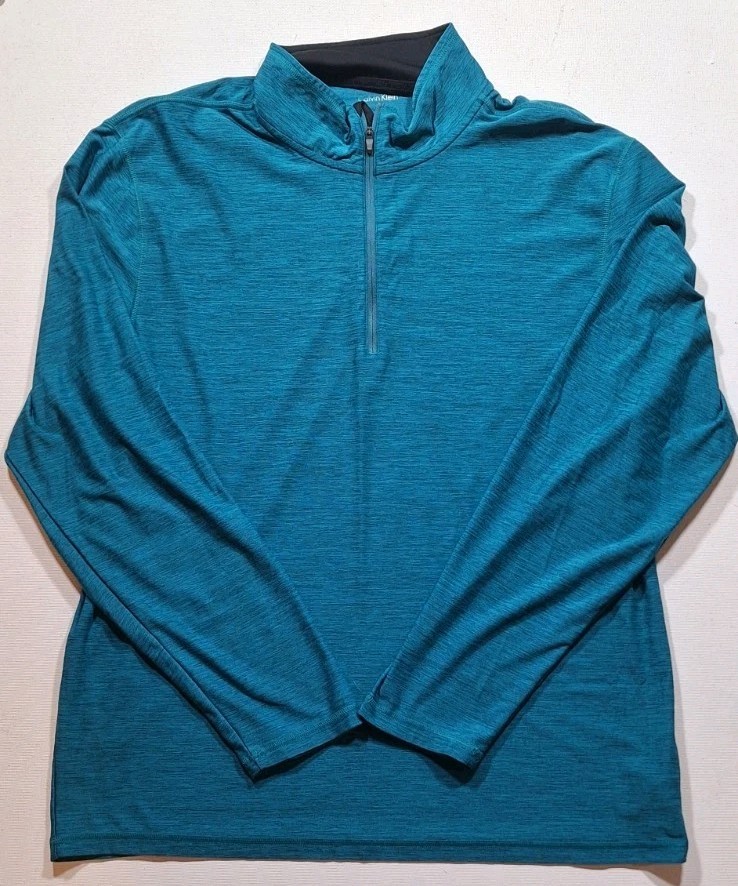 Calvin Klein Mens XL Quarter Zip Activewear Long Sleeved Shirt Teal Blue EUC gallery