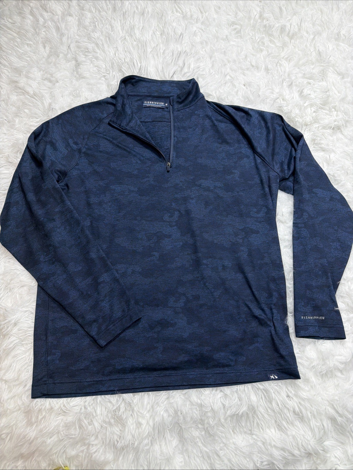 Fish Hippie Co Mens Medium 1/4 Zip Pullover Tech Stretch Blue Camo Fishing Beach gallery