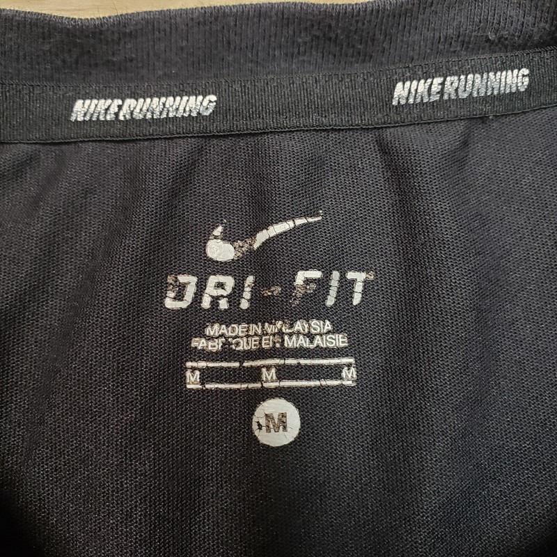Nike Running Shirt Mens Medium Black Blue Graphic Dri-Fit Athletic Modern Logo gallery