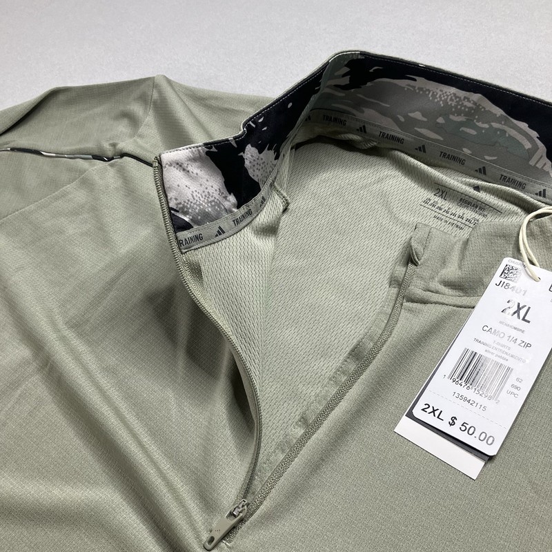 JI8401 Adidas Mens Train Essentials Camouflage 1/4 Zip Sweatshirt Sage Green 2XL gallery