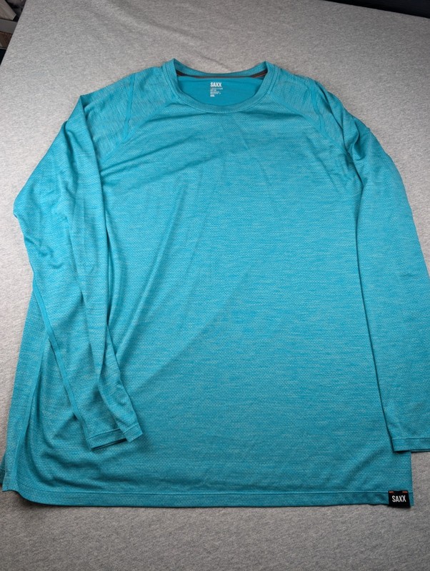 2 Men's SAXX Long Sleeved 100% Polyester UPF 25 AERATOR Shirts XXL Blue Green gallery