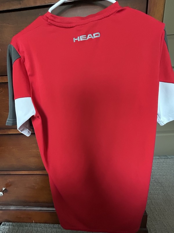 HEAD Men’s Red/Gray/White Colorblock Tennis Shirt Short Sleeve Crew Neck, small gallery