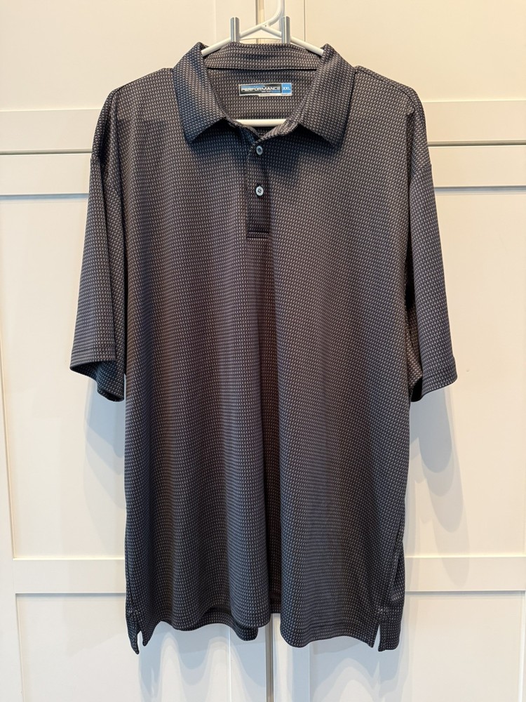 Roundtree & Yorke Performance Polo Shirt Mens XXL Black Geometric Diamond Golf