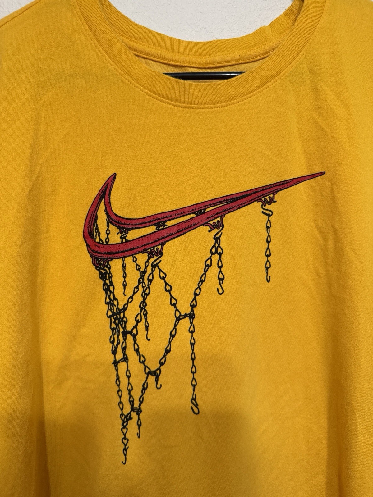 Nike Swoosh Men’s XXL Tall T-shirt Yellow Dri-Fit Basketball Rim Chain Net gallery