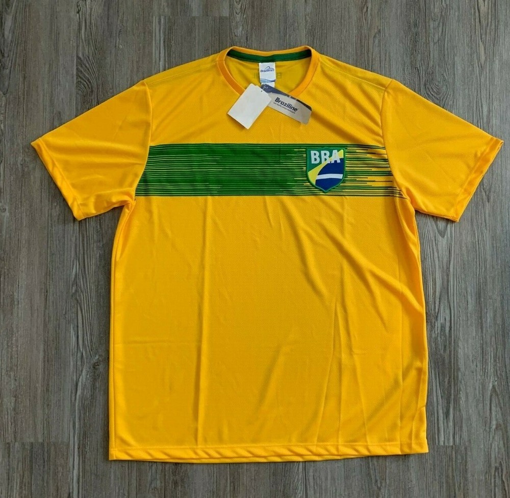 Men's Brazilian Soccer Yellow & Green Short Sleeve Jersey Shirt Size G or L NEW