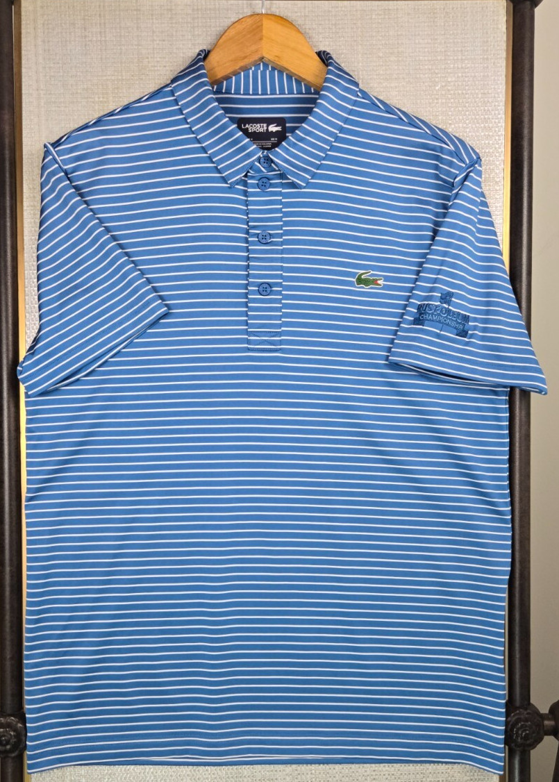 LACOSTE SPORT Medium Mens Lightweight Performance Polo Shirt Blue White Stripe gallery