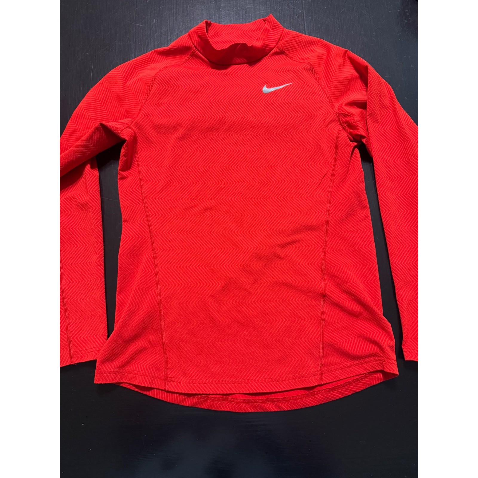 Nike Dri-FIT Mens Small Red Mock Neck Long Sleeve Chevron Training Shirt S gallery