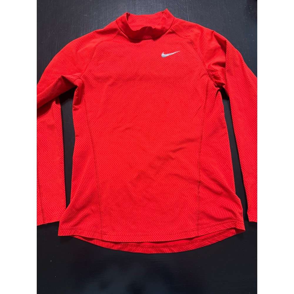 Nike Dri-FIT Mens Small Red Mock Neck Long Sleeve Chevron Training Shirt S