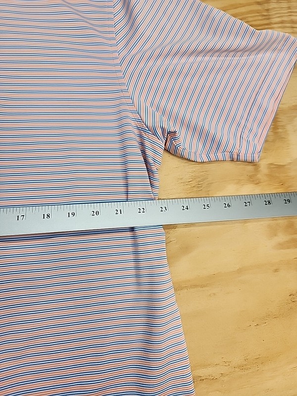Peter Millar Summer Comfort PW Logo Pink Striped Golf Polo Shirt Mens Large gallery
