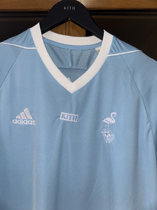 Kith x Adidas Flamingos Unreleased! Soccer Jersey Mens Large L Light Blue gallery