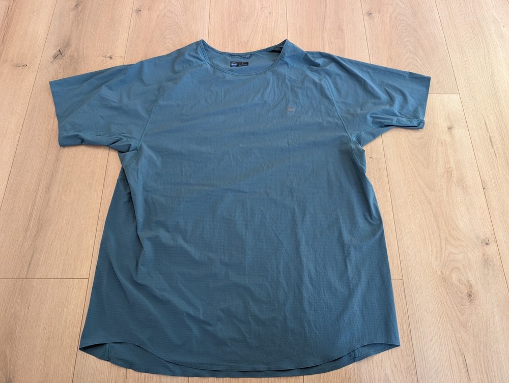 Janji Mens Tee Running Shirt Aqua Green/Blue Run Everywhere Short Sleeve Large
