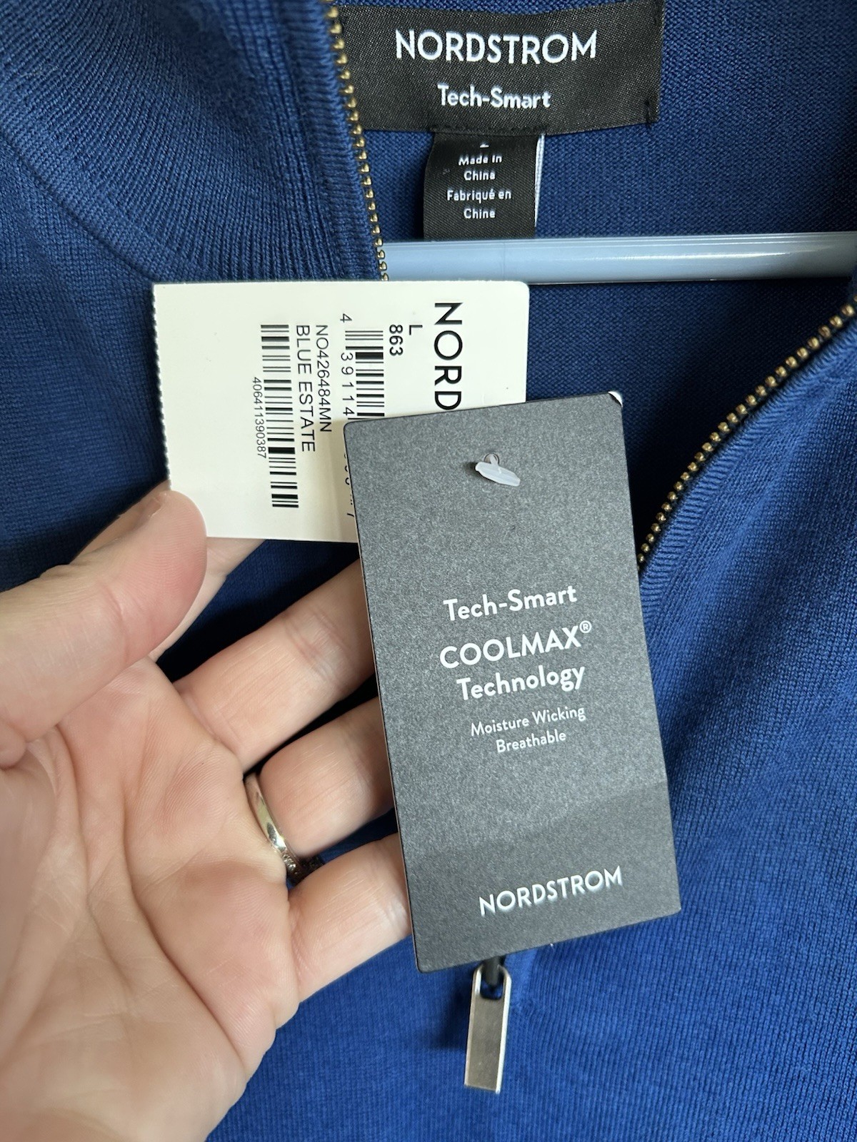 Nordstrom Estate Blue Tech-Smart Long Sleeve Pullover Shirt Coolmax Technology L gallery
