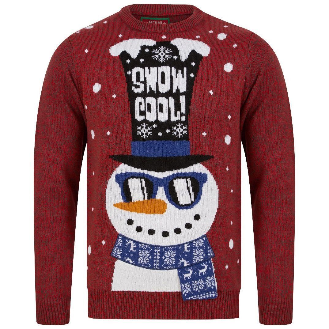 Christmas Snowman Shades LED Light Up Mens Jumper Red Stylish Long Sleeve gallery