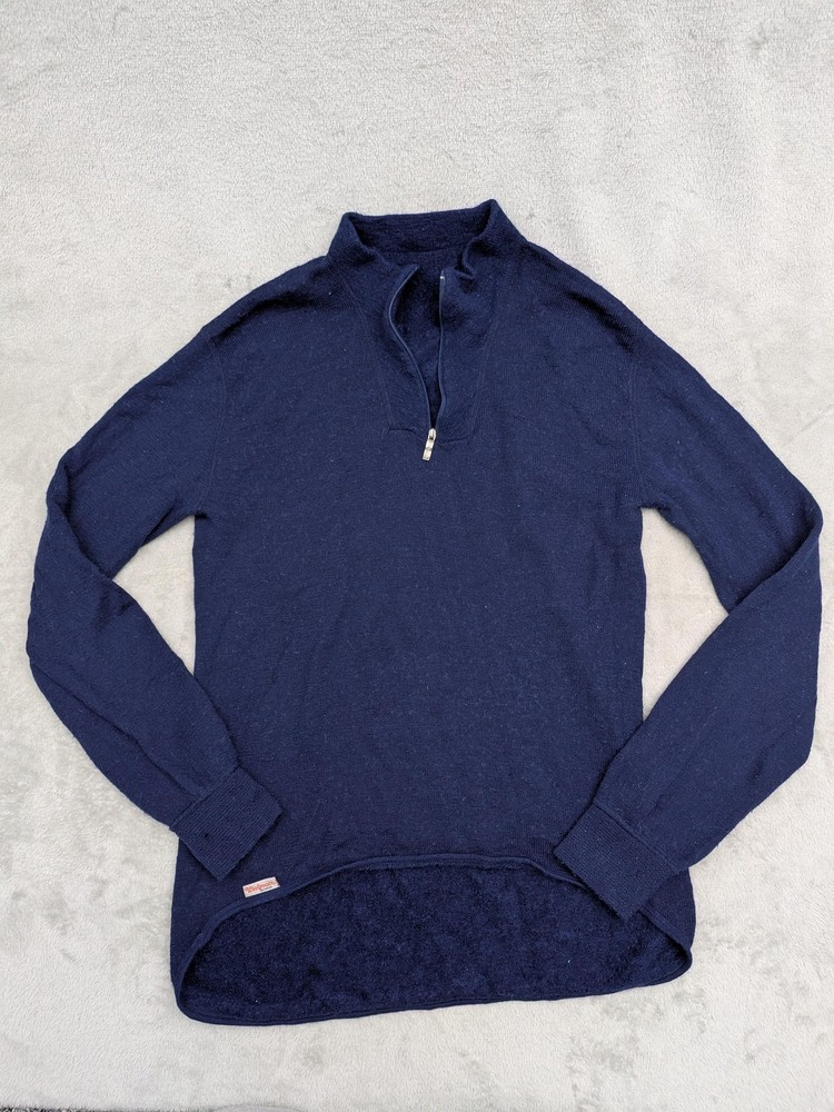 Woolpower Pullover Womens Large Blue Wool Blend 1/4 Zip Thermal Base Layer