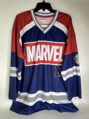Marvel Comics Athletic Hockey Jersey Mesh Mens Size L Long Sleeve