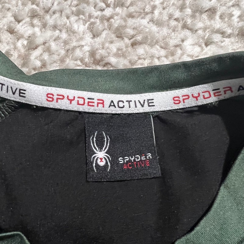 Spyder Active Shirt Men Medium Green Pro Short Sleeve Running Gym Workout Pocket gallery