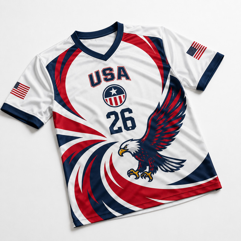 Custom Patriotic Eagle Soccer Jersey V Neck Red White Blue Football Shirt Unisex gallery
