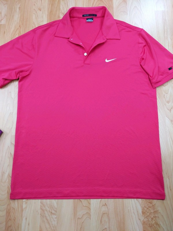 Two Men's Large NIKE TIGER WOODS COLLECTION GOLF Polos pink & purple EUC gallery