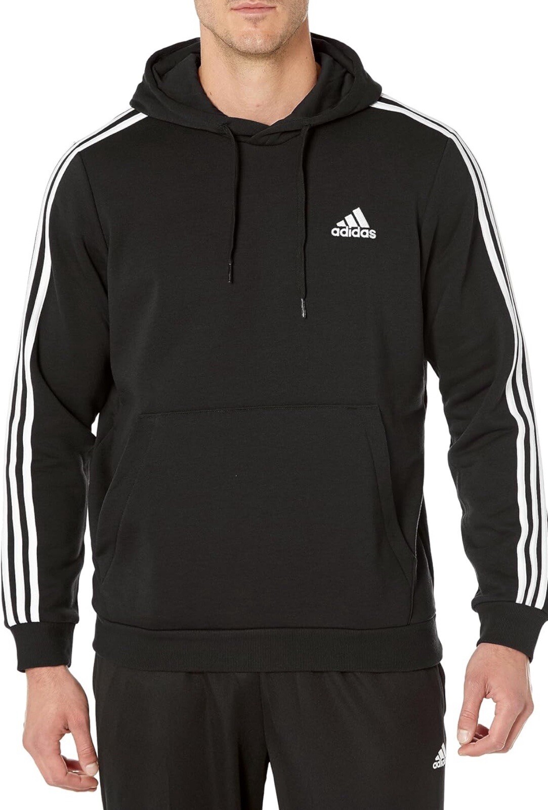 adidas Men's Essentials Fleece 3-Stripes Hoodie Black Sz Large - NEW gallery