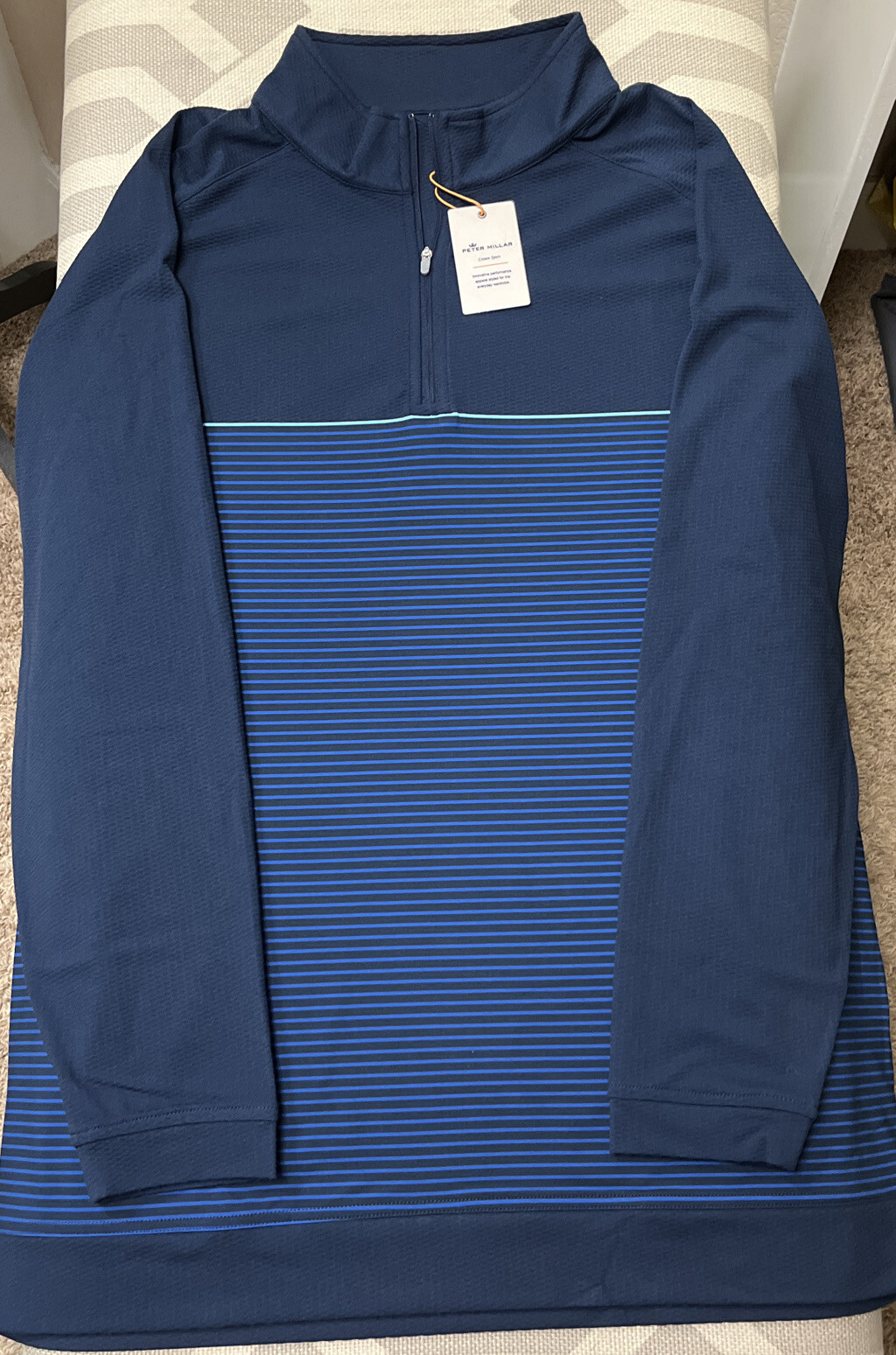 Peter Millar Crown Sport Blue Multi Stripe 1/4 Zip Pullover. 2XL gallery