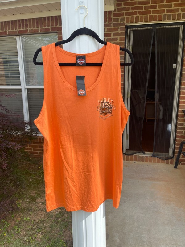 Harley Davidson Men's Tank Top Size Large Orange 100% Cotton Logo Sleeveless New gallery