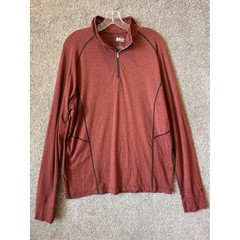 REI Co-op Mens Large Quarter Zip Pullover Rust Red Heather Thumbhole Hiking Top