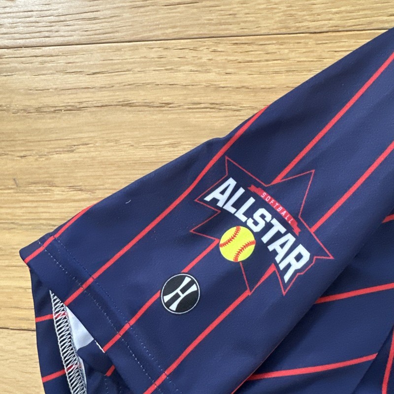 Montgomery Coach All-Star Softball Jersey Men XL Navy Red Pinstripe Short Sleeve gallery