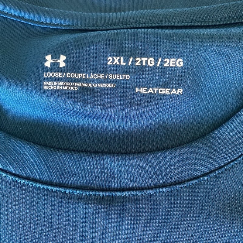 Under Armour T-Shirt Mens 2XL UA Logo Tee Loose Fit Teal Blue HeatGear Athletic gallery