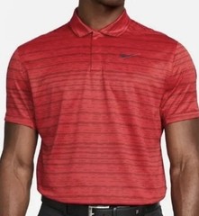 Nike Golf Tiger Woods ADV Dri Fit Stripped Polo DH0789 687 Sunday Red Black XL