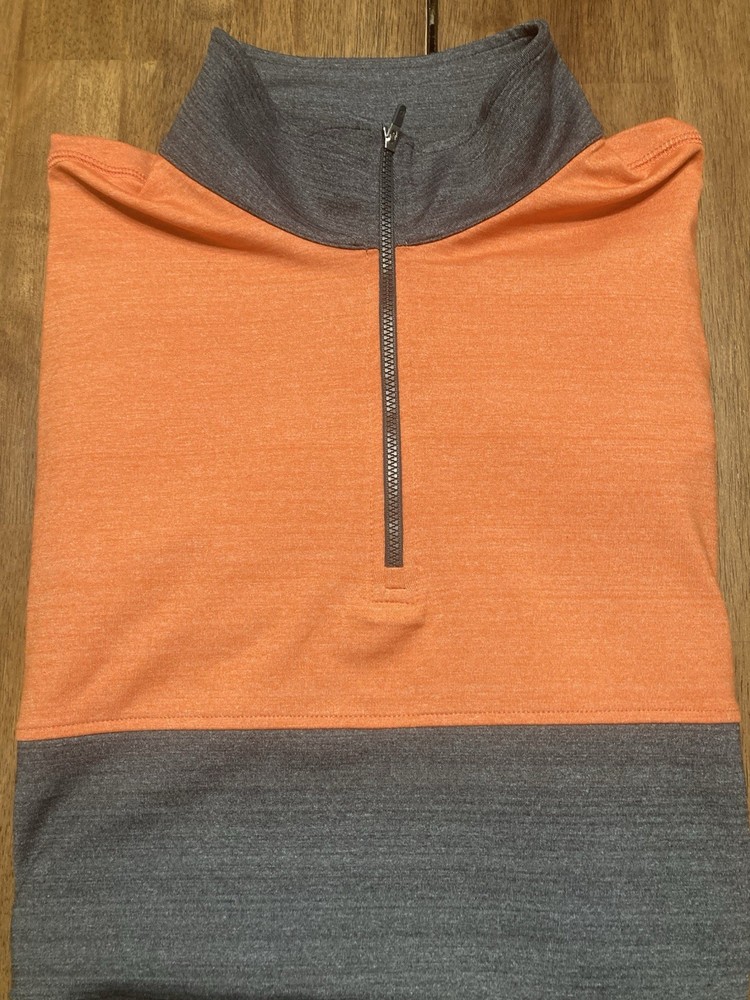 Dunning Golf Pullover Sweater Mens Large 1/4 Zip Fidden Orange Grey