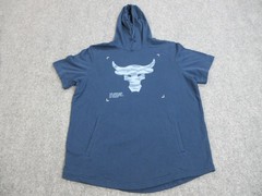 Under Armour Project Rock Shirt Mens XL Blue Hooded Short Sleeve Training Tee