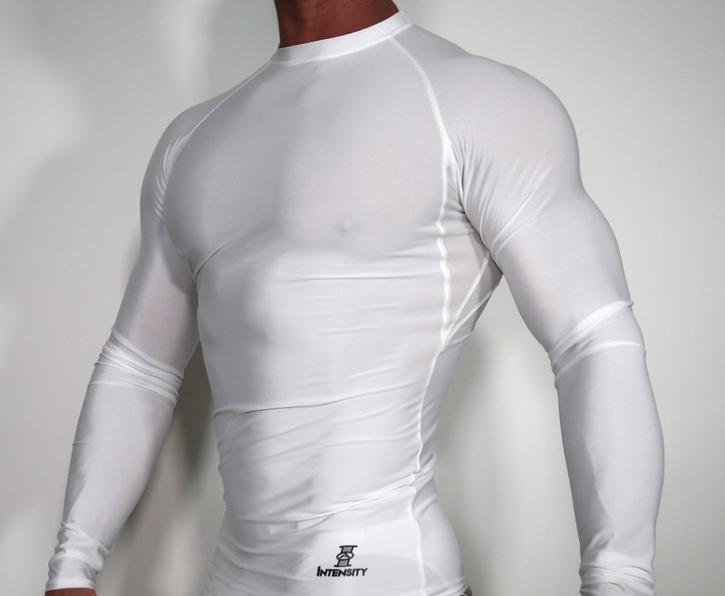 LONG SLEEVE MEN'S WHITE ATHLETIC COMPRESSION SHIRT XL gallery