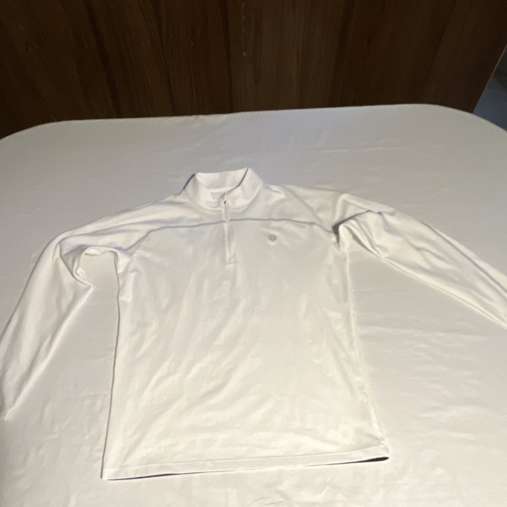 Coolibar unisex 1/4 Zip Mock Neck Long Sleeve Pullover White L Poly/Spandex