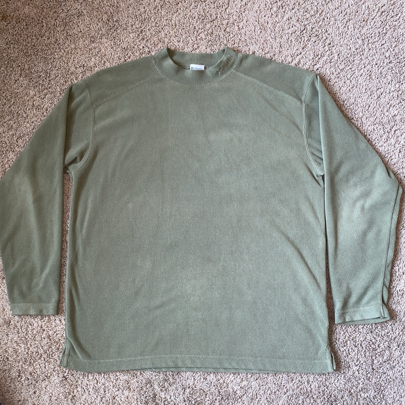 Columbia Fleece Pullover Shirt Mens Large Green Ribbed Mock Neck Long Sleeve Top gallery