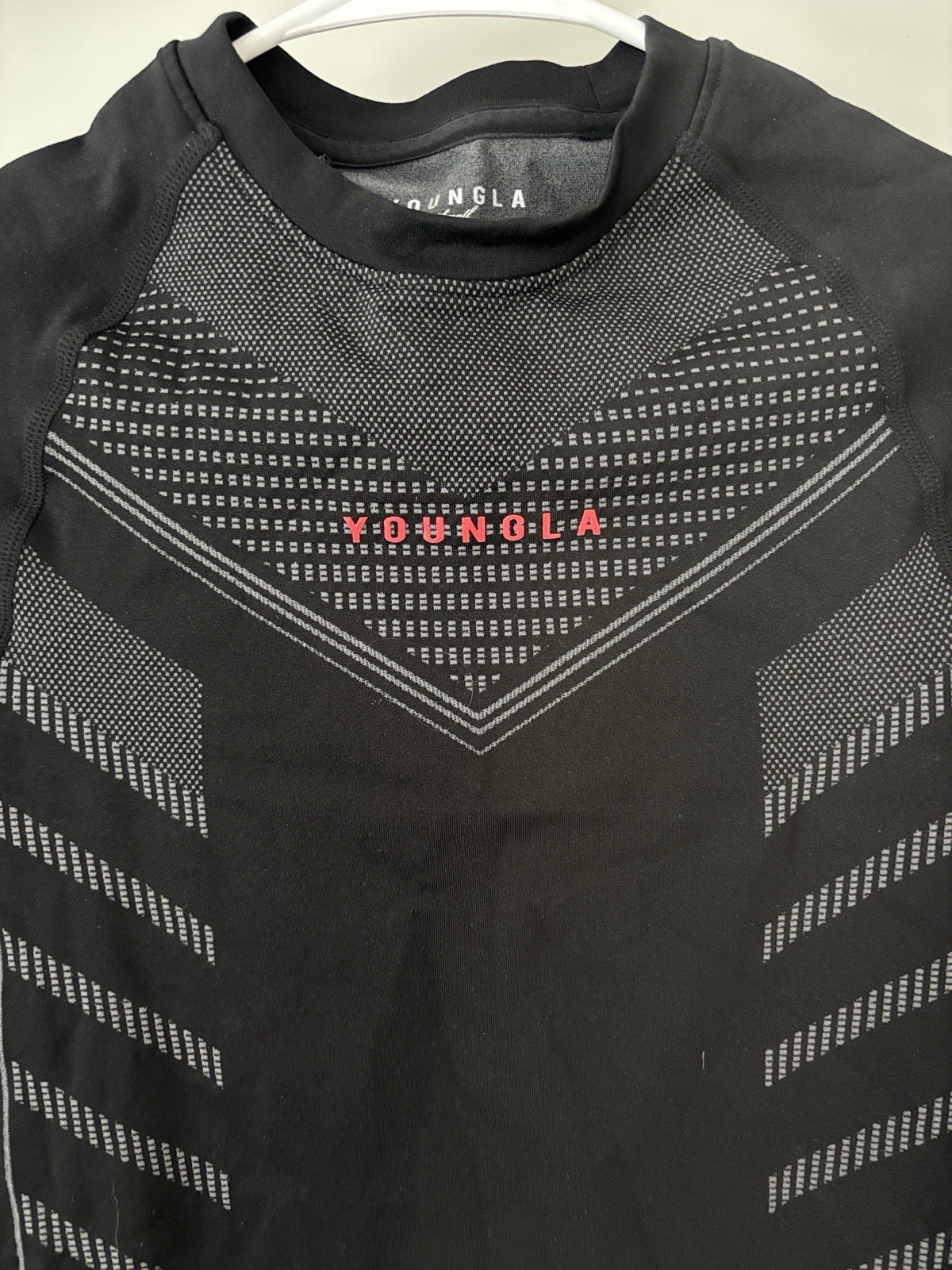 YoungLA Black 465 Compression Superhero Tee Super Fitted Small Gray Red Detail gallery