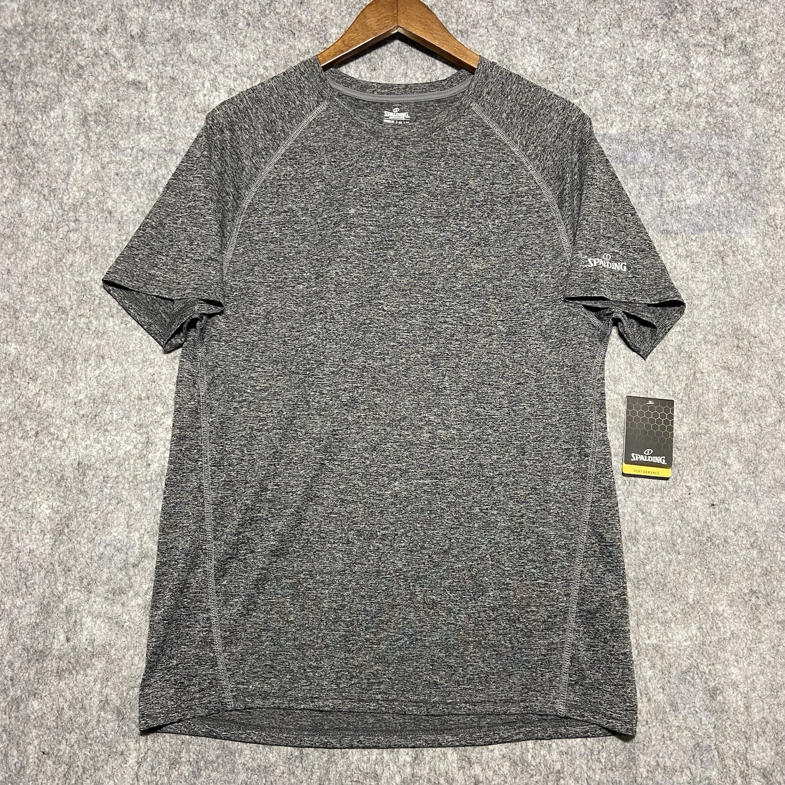 Spalding Dri-Power Performance Tee NWT Men’s M Regular Fit Black Heather Marled gallery