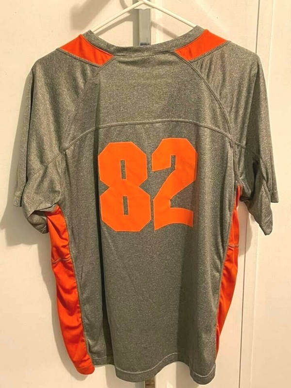 Sport-Tek Men's Short Sleeve Skull T-Shirt Blocked Sleeve Size XL Gray/Orange gallery