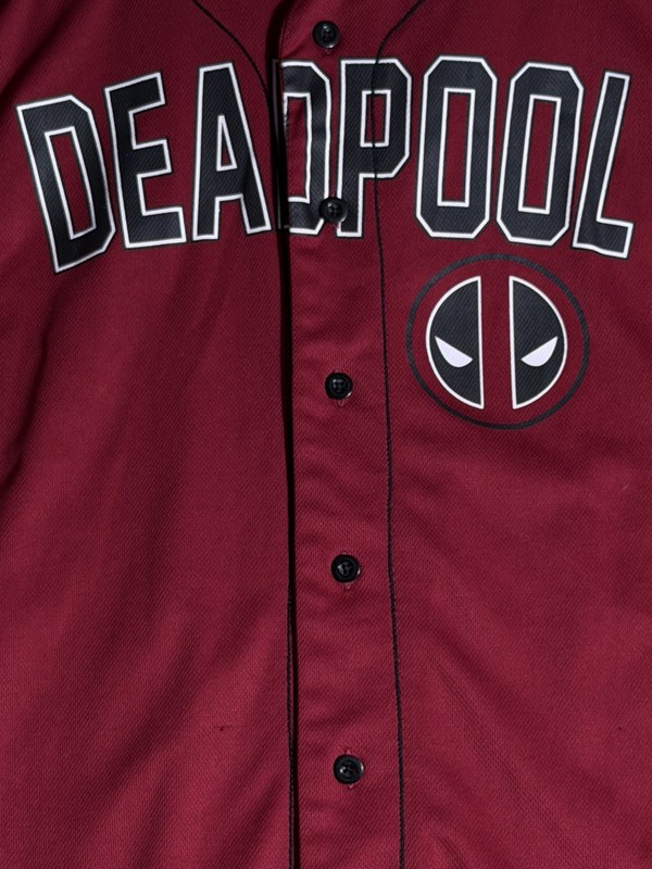 Marvel Deadpool Baseball Jersey Tacos L #90 Red Black Button Up Large gallery