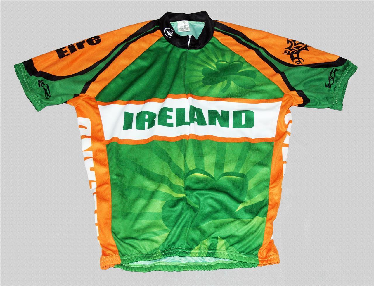 IRELAND Three-Leaf Cloverleaf Orange Green 3/4 Zipper Bike Jersey Mn's XL EXC gallery