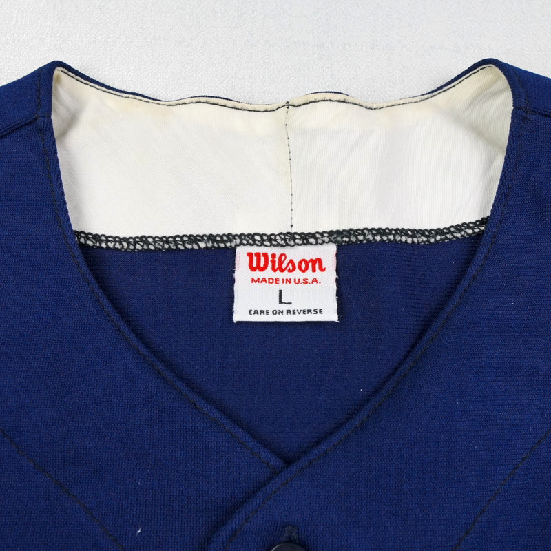 Vintage 80s Wilson Baseball Jersey Large USA Made Niles West Cougars Blue No 10 gallery