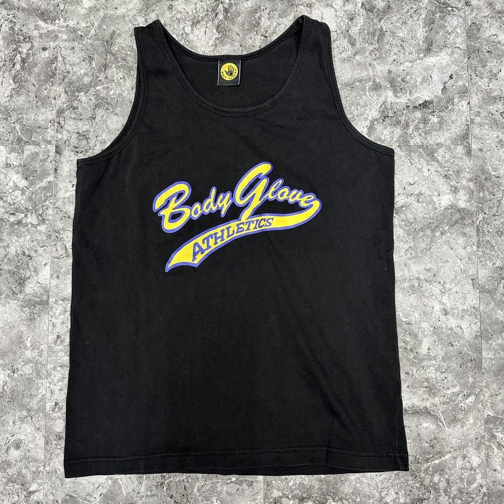 Vintage 90s Body Glove Athletics Black Size S Tank Top Graphic Logo Activewear